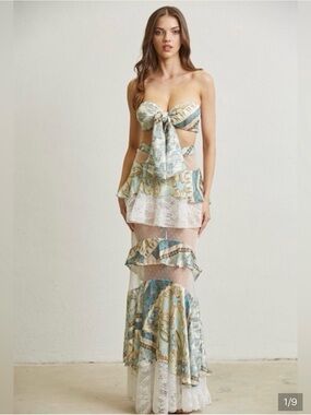 Sheer Tiered Maxi skirt set with Blue-Green Paisley Print